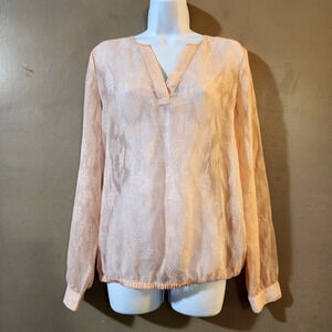 The Limited Womens Popover Blouse Size M Pink Sheer Embroidered Long Sleeve